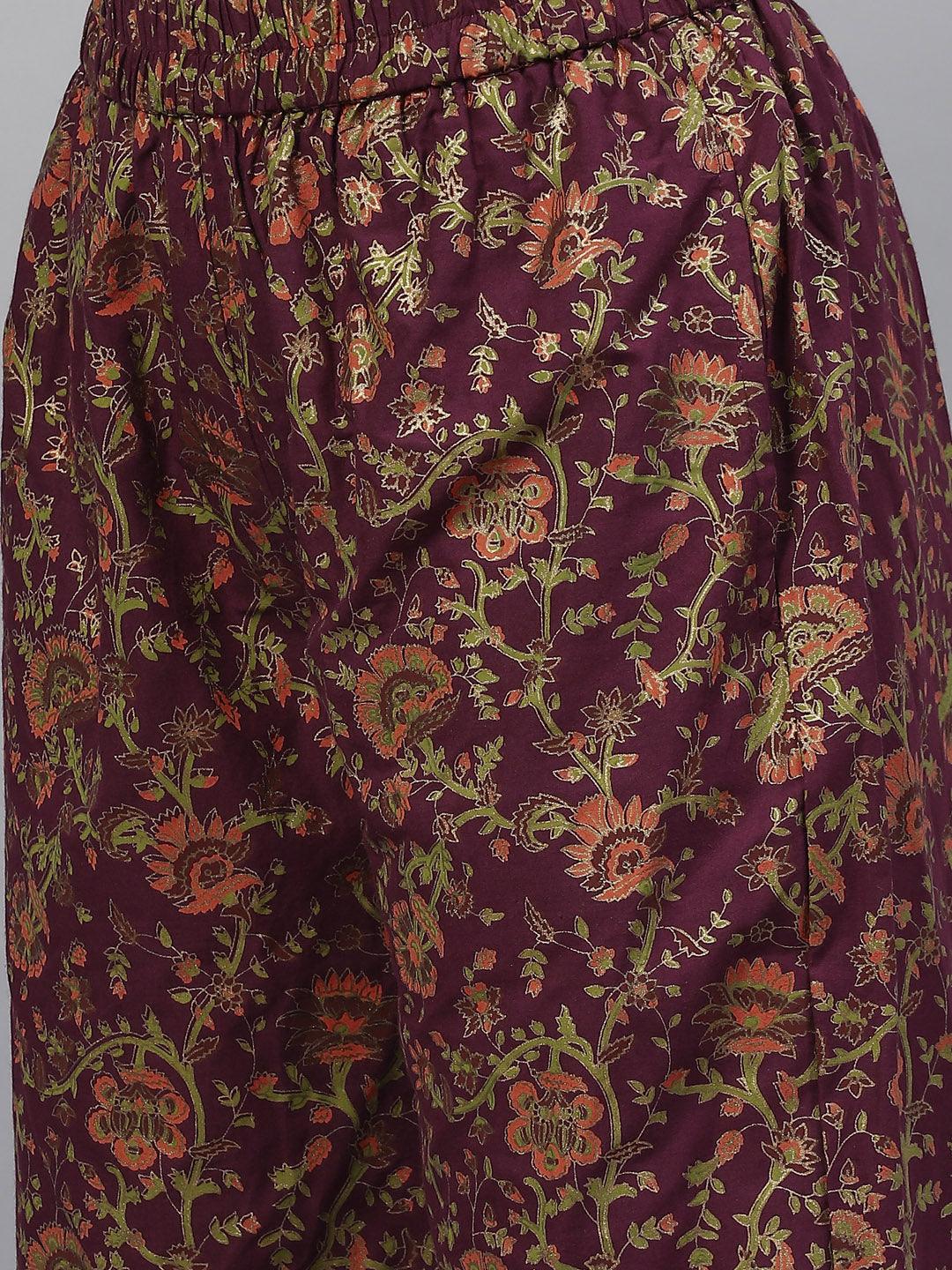 Divena Purple Cotton Straight Kurta Pant Set with Dupatta