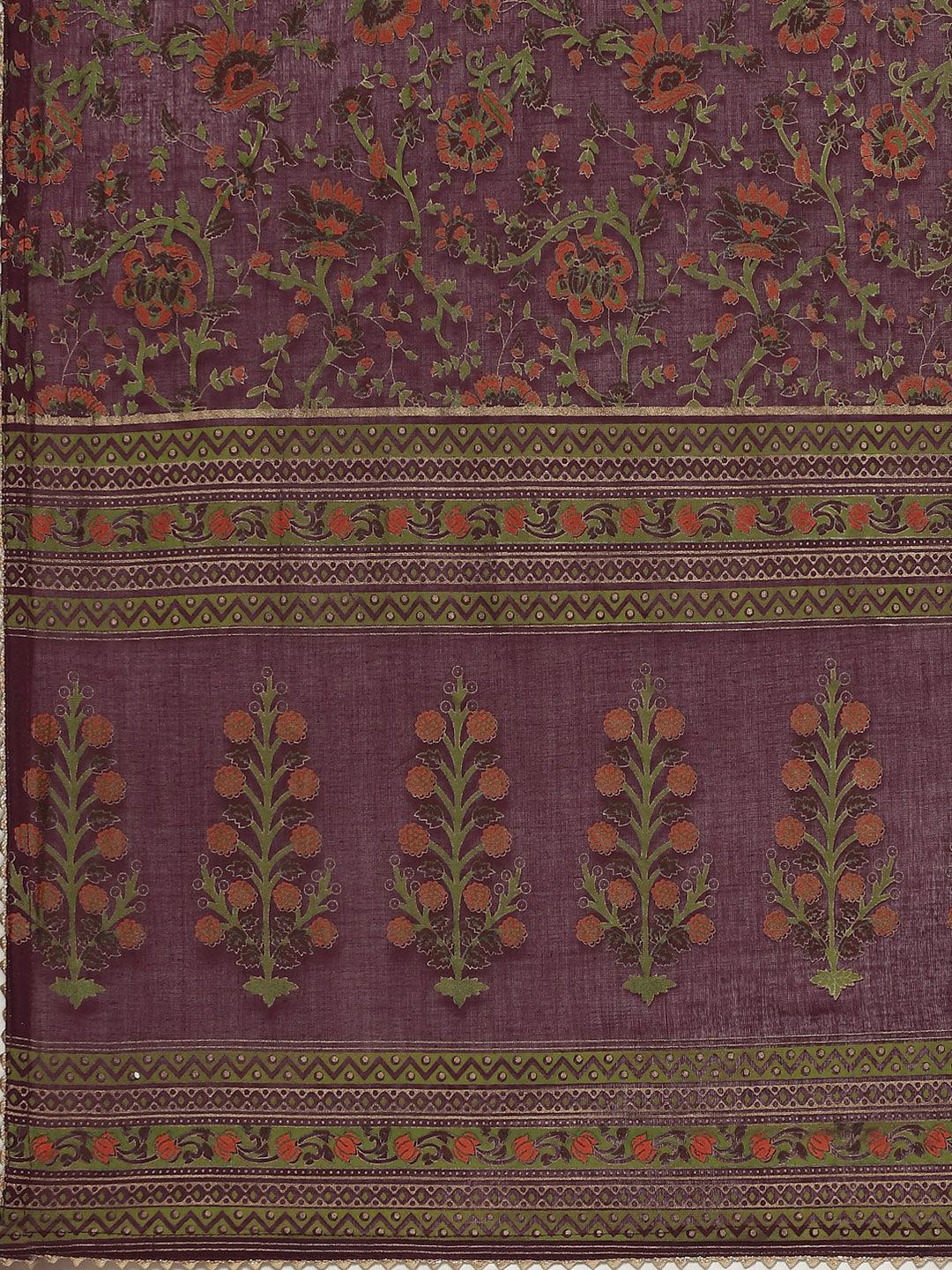 Divena Purple Cotton Straight Kurta Pant Set with Dupatta