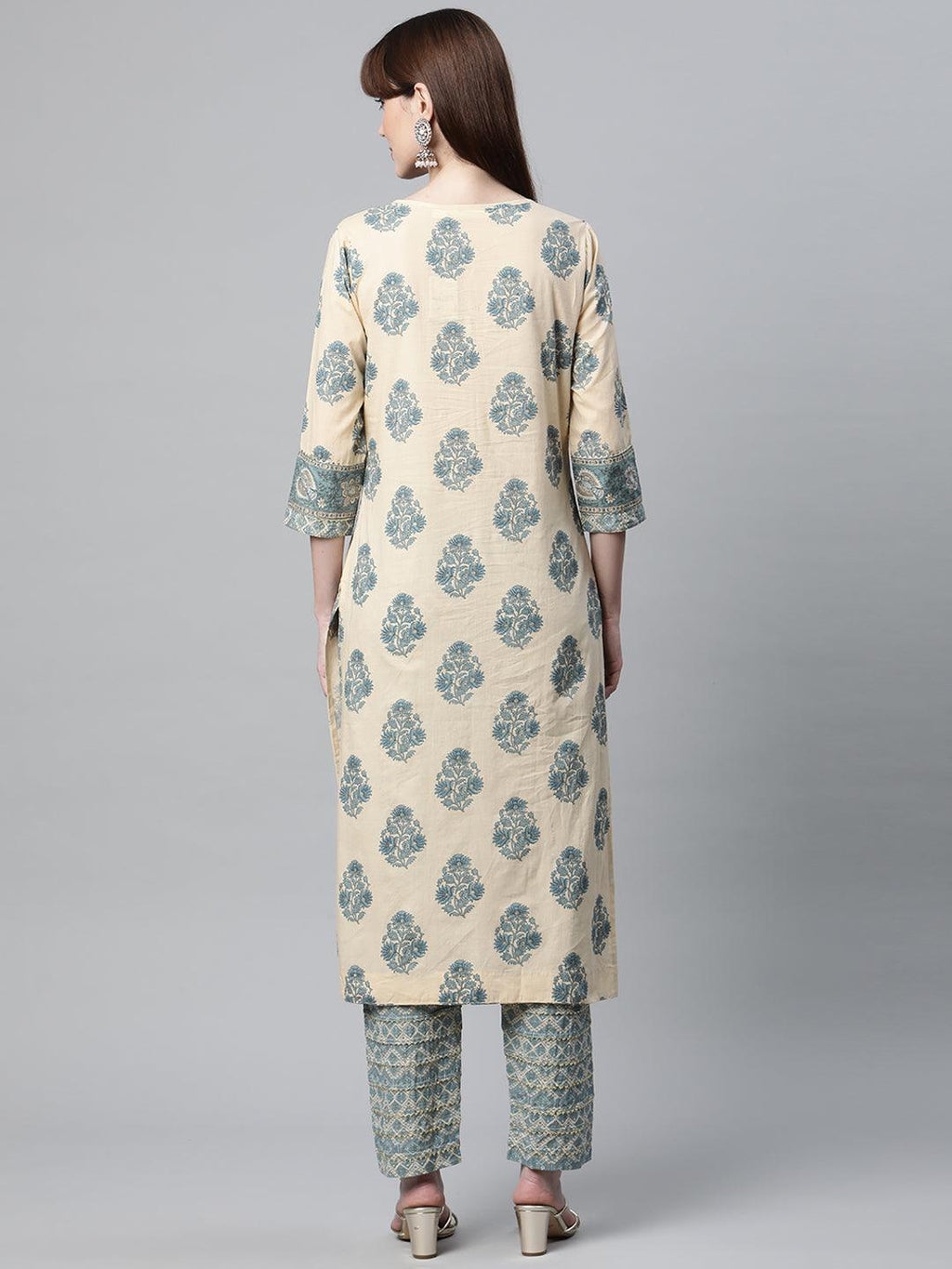 Divena Beige Cotton Straight Kurta Pant Set