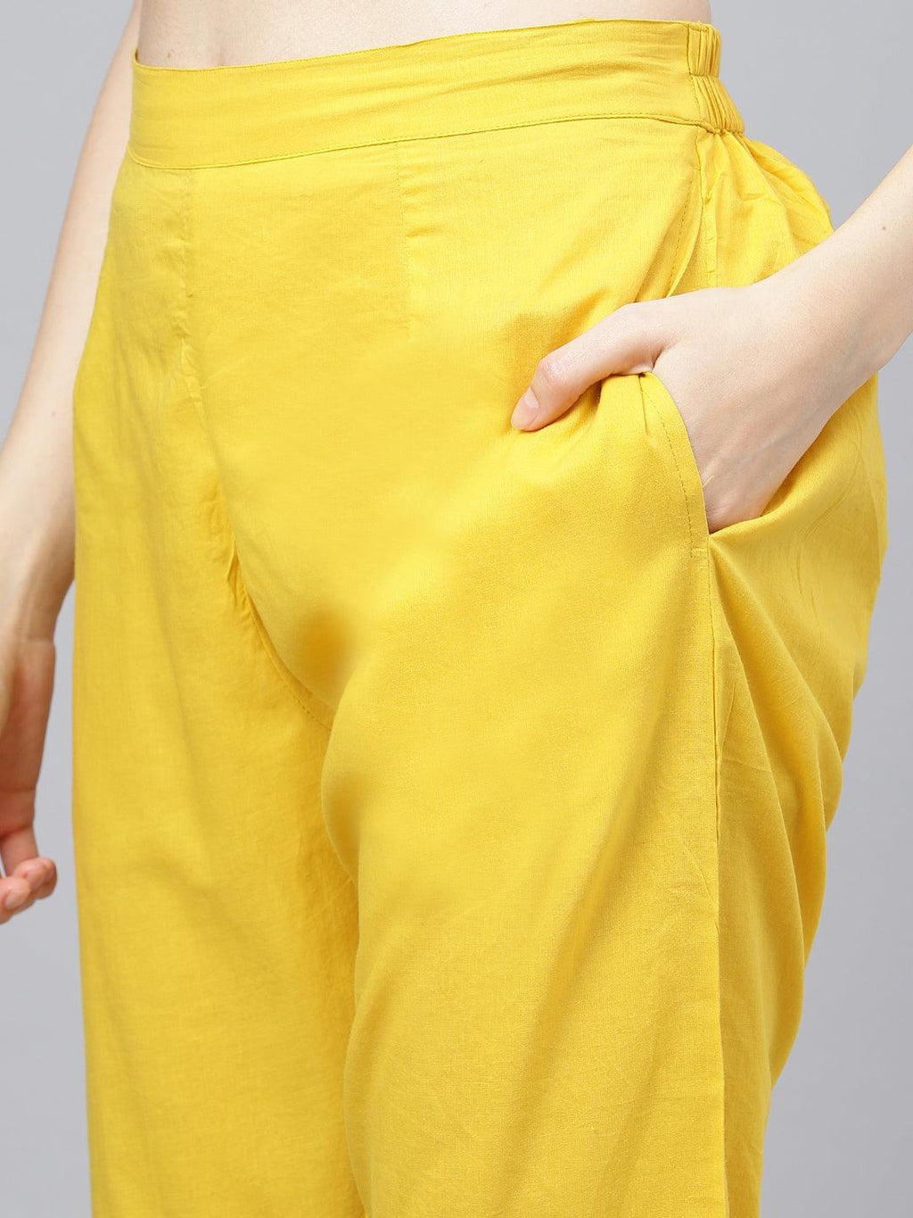 Divena Yellow Cotton Kurta Pant Set with Nazneen Dupatta