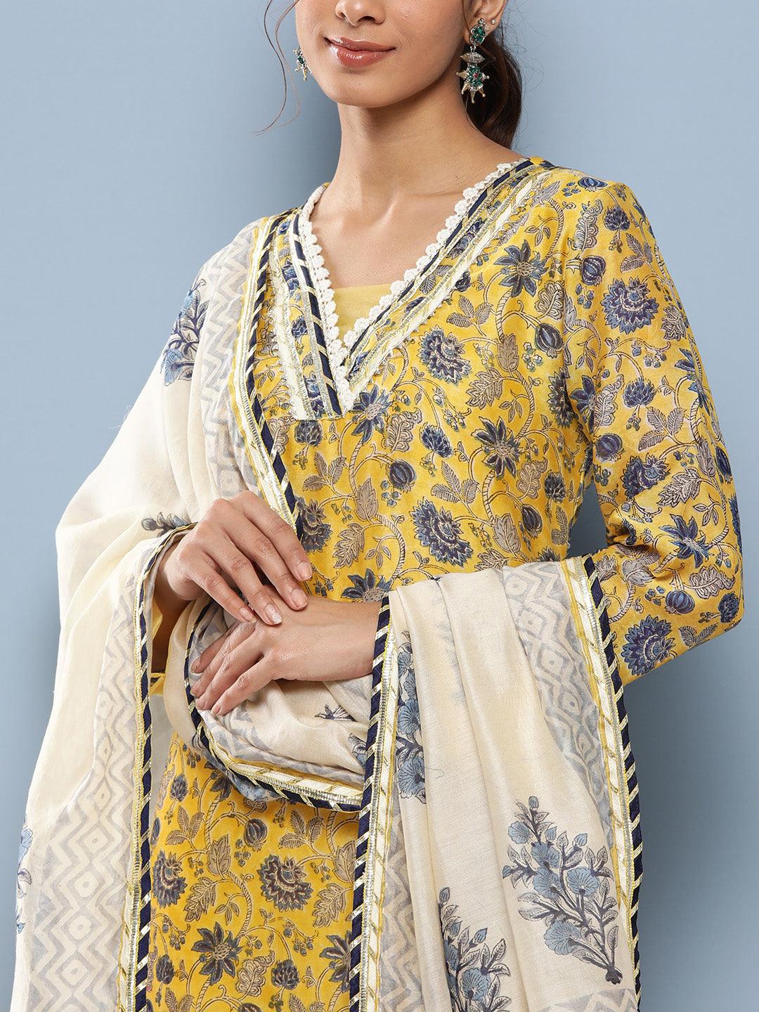 Divena Yellow Pure Chanderi Kurta Pant Set with Dupatta