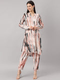 Divena Cream Muslin Tie and Dye Kurta with Ham Cuffed Pant Set