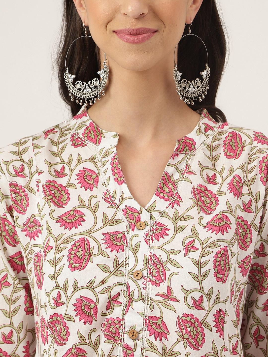 Divena White Floral Printed Anarkali Kurta Palazoo Sets