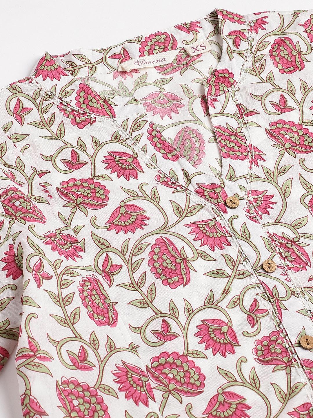 Divena White Floral Printed Anarkali Kurta Palazoo Sets