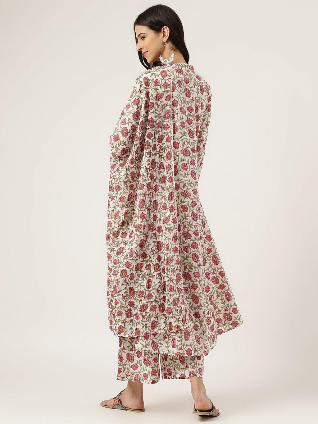Divena White Floral Printed Anarkali Kurta Palazoo Sets