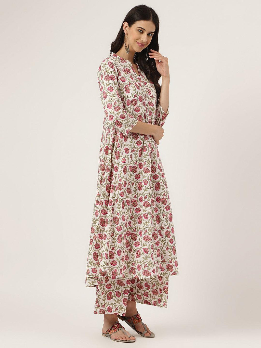 Divena White Floral Printed Anarkali Kurta Palazoo Sets