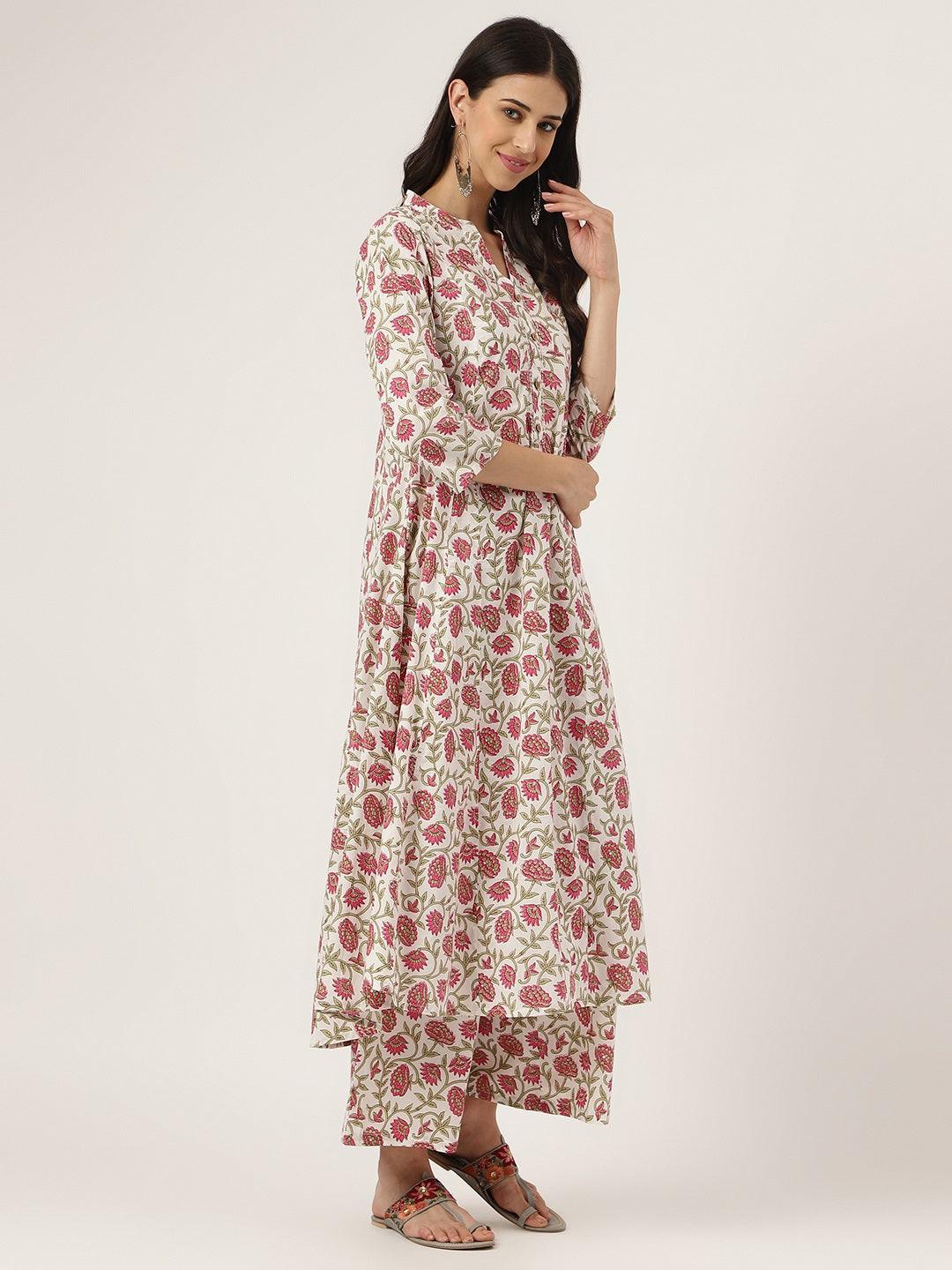 Divena White Floral Printed Anarkali Kurta Palazoo Sets