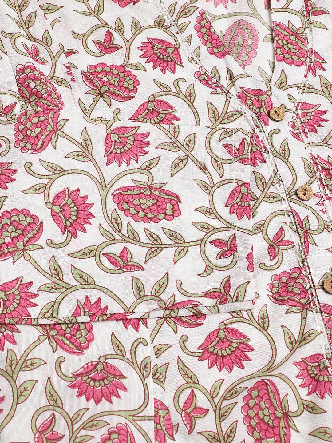 Divena White Floral Printed Anarkali Kurta Palazoo Sets