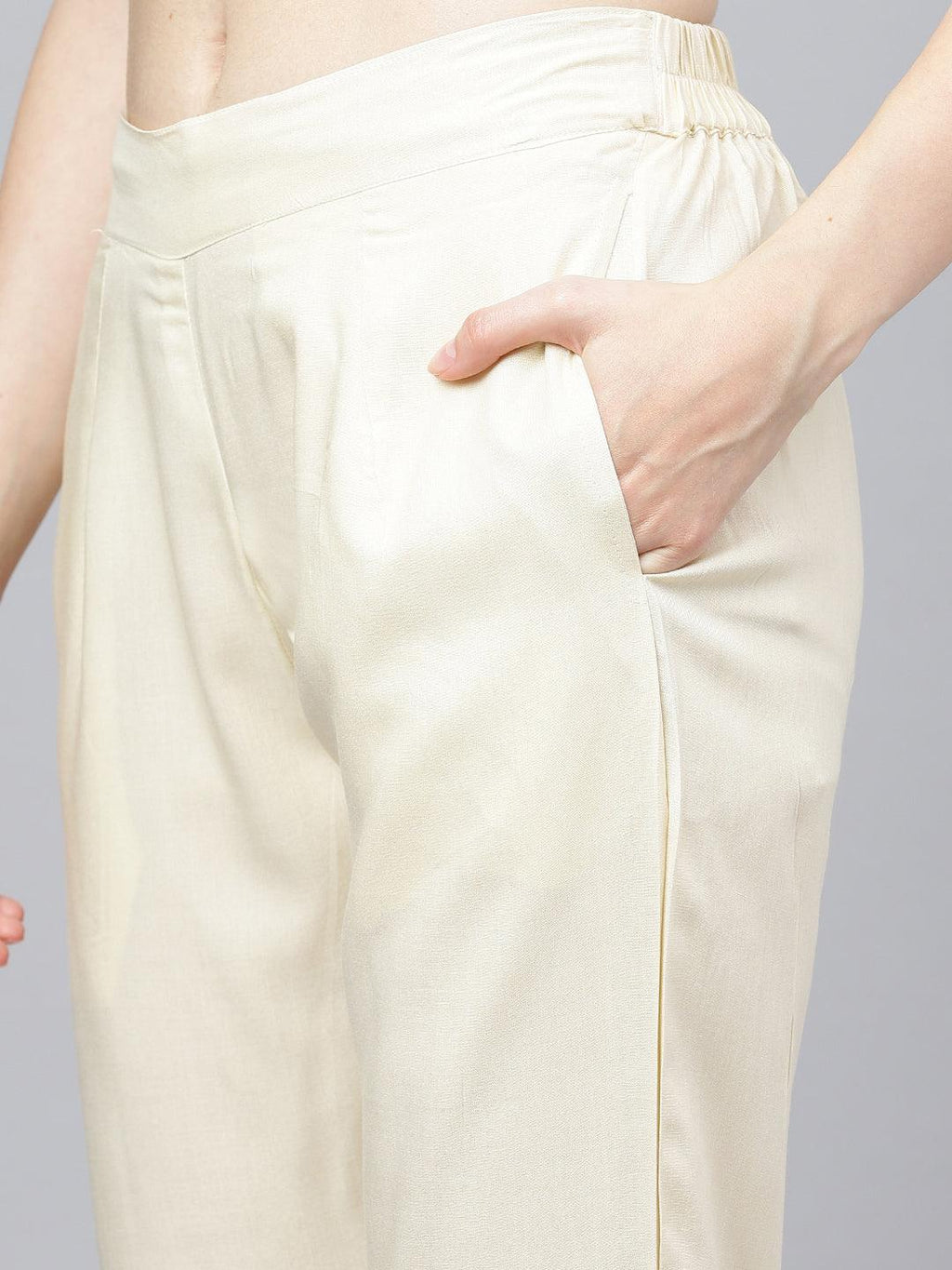 Divena Cream Chanderi kurta Pant Set with Net Dupatta