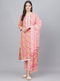 Divena Peach Floral Printed Kurta Pant set With Dupatta