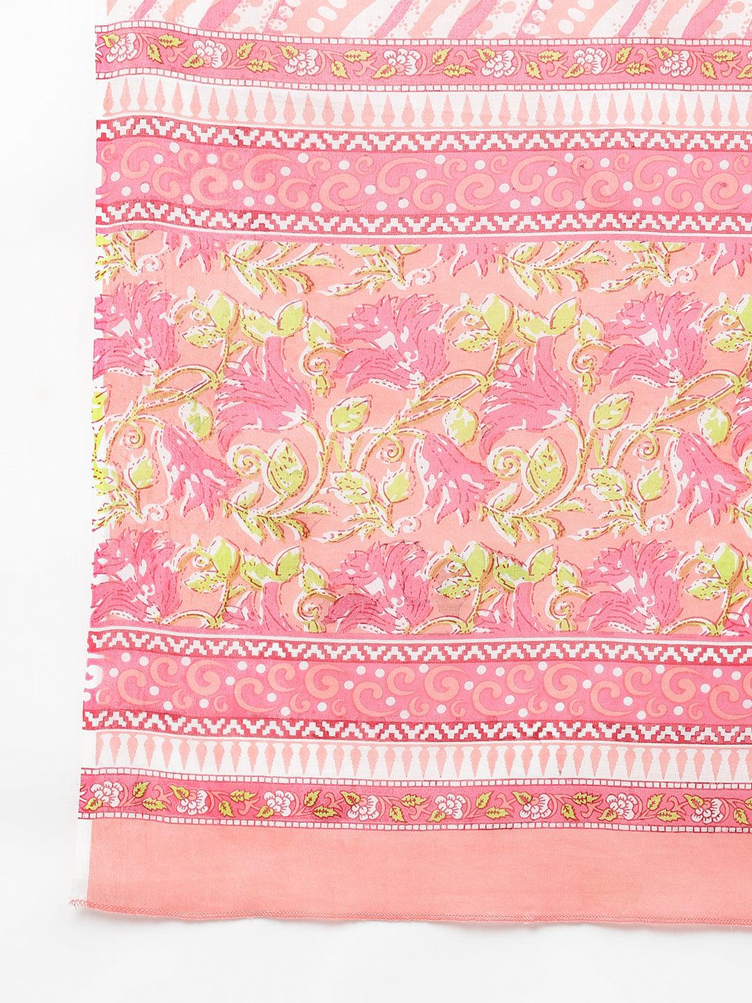 Divena Peach Floral Printed Kurta Pant set With Dupatta