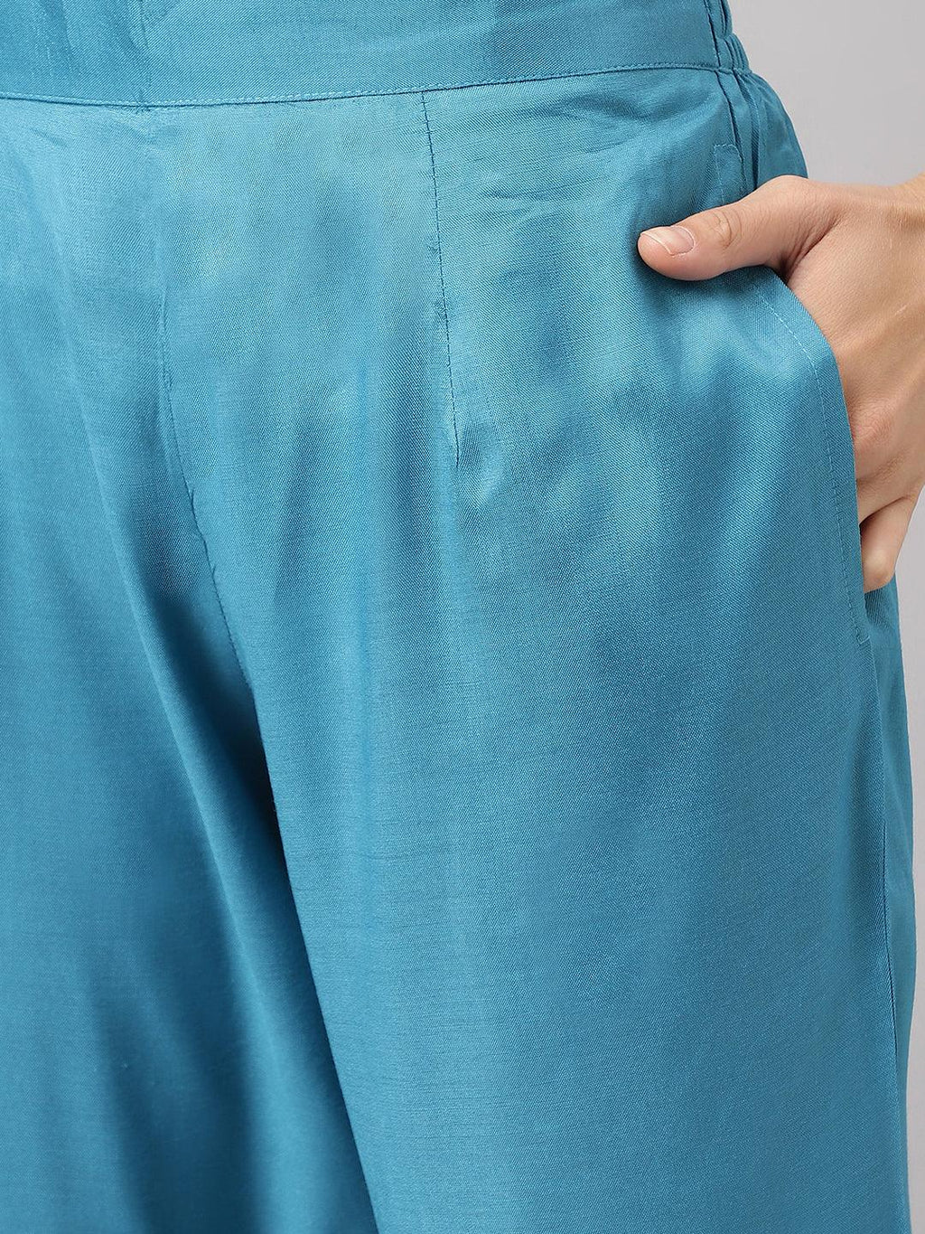 Divena Teal Blue Muslin Embroidery Kurta pant Set with Organza Dupatta