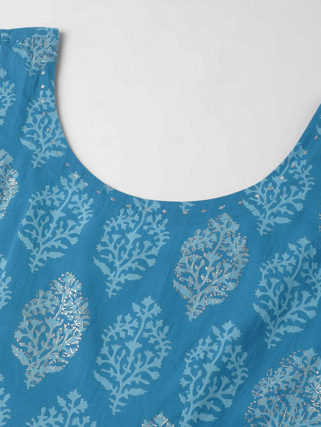 Divena Turquoise Blue Floral Cotton Anarkali Kurta Pant Set with Dupatta