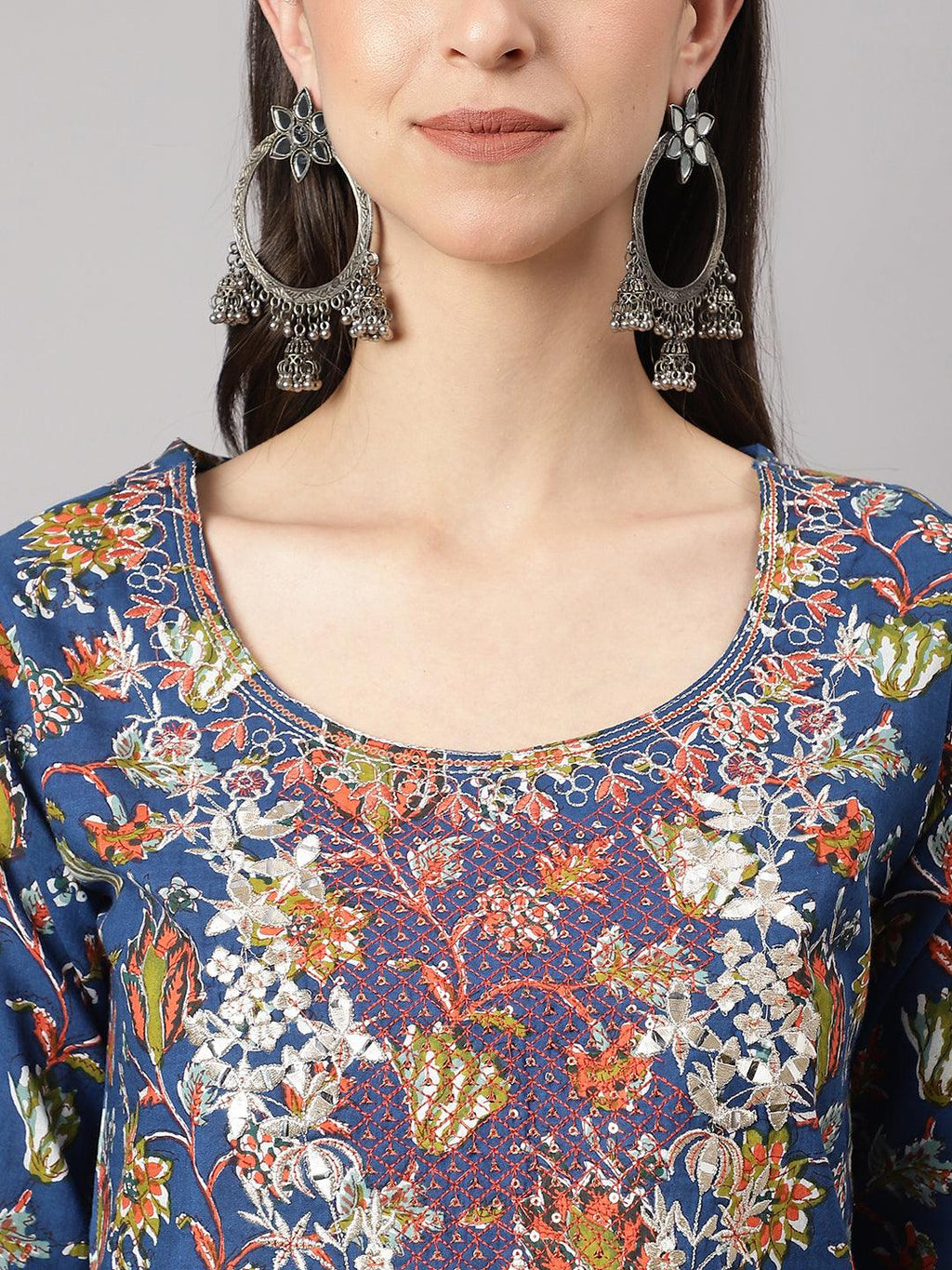 Divena Blue Floral Printed Kurta Pant Set with dupatta