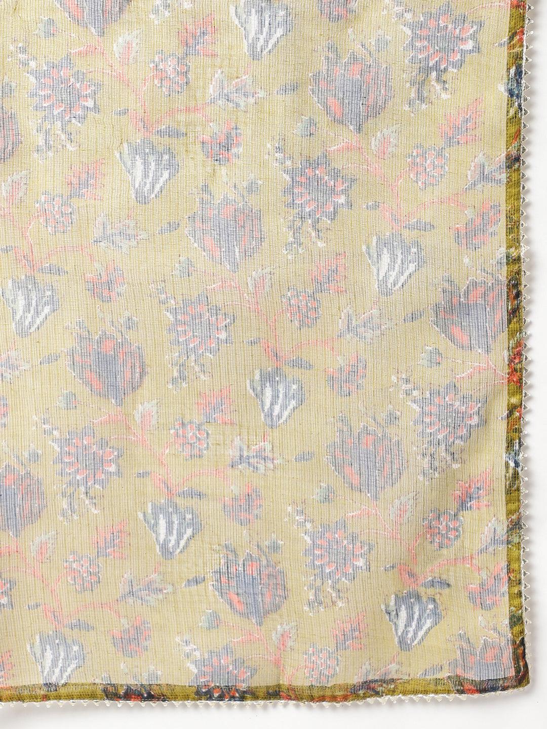 Divena Blue Floral Printed Kurta Pant Set with dupatta