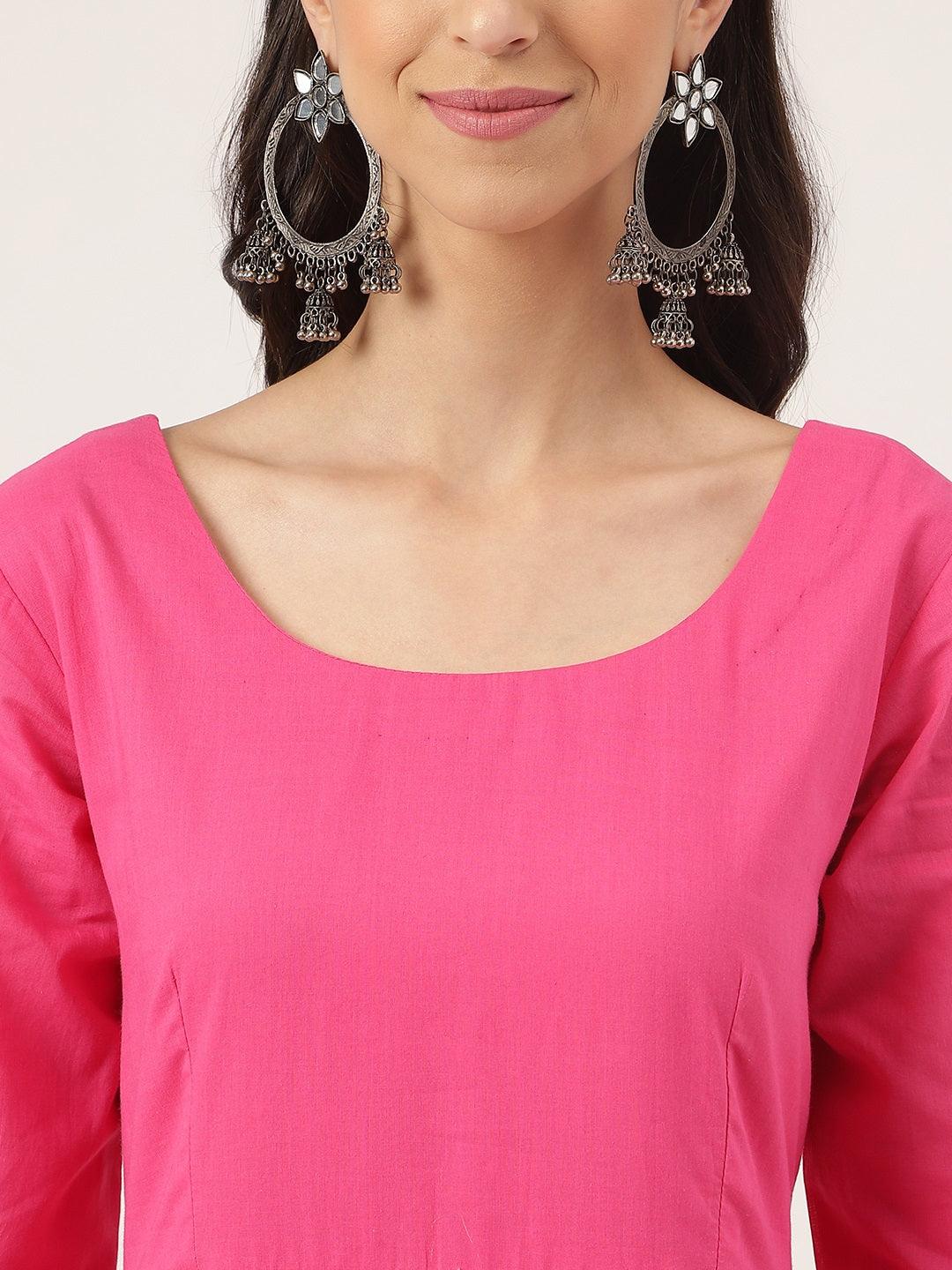 Divena Pink Solid Anarkali Kurta Pant set with Dupatta