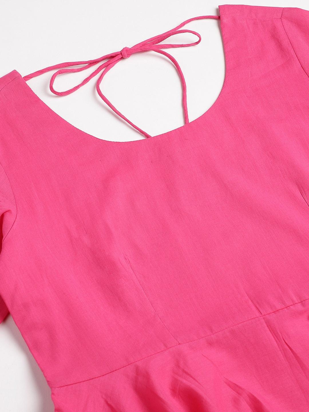 Divena Pink Solid Anarkali Kurta Pant set with Dupatta