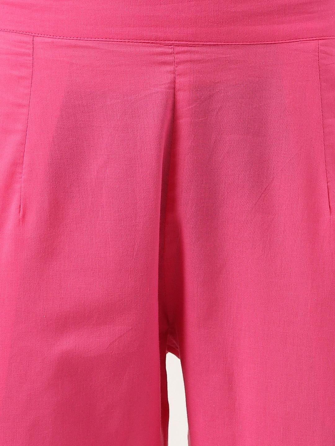 Divena Pink Solid Anarkali Kurta Pant set with Dupatta