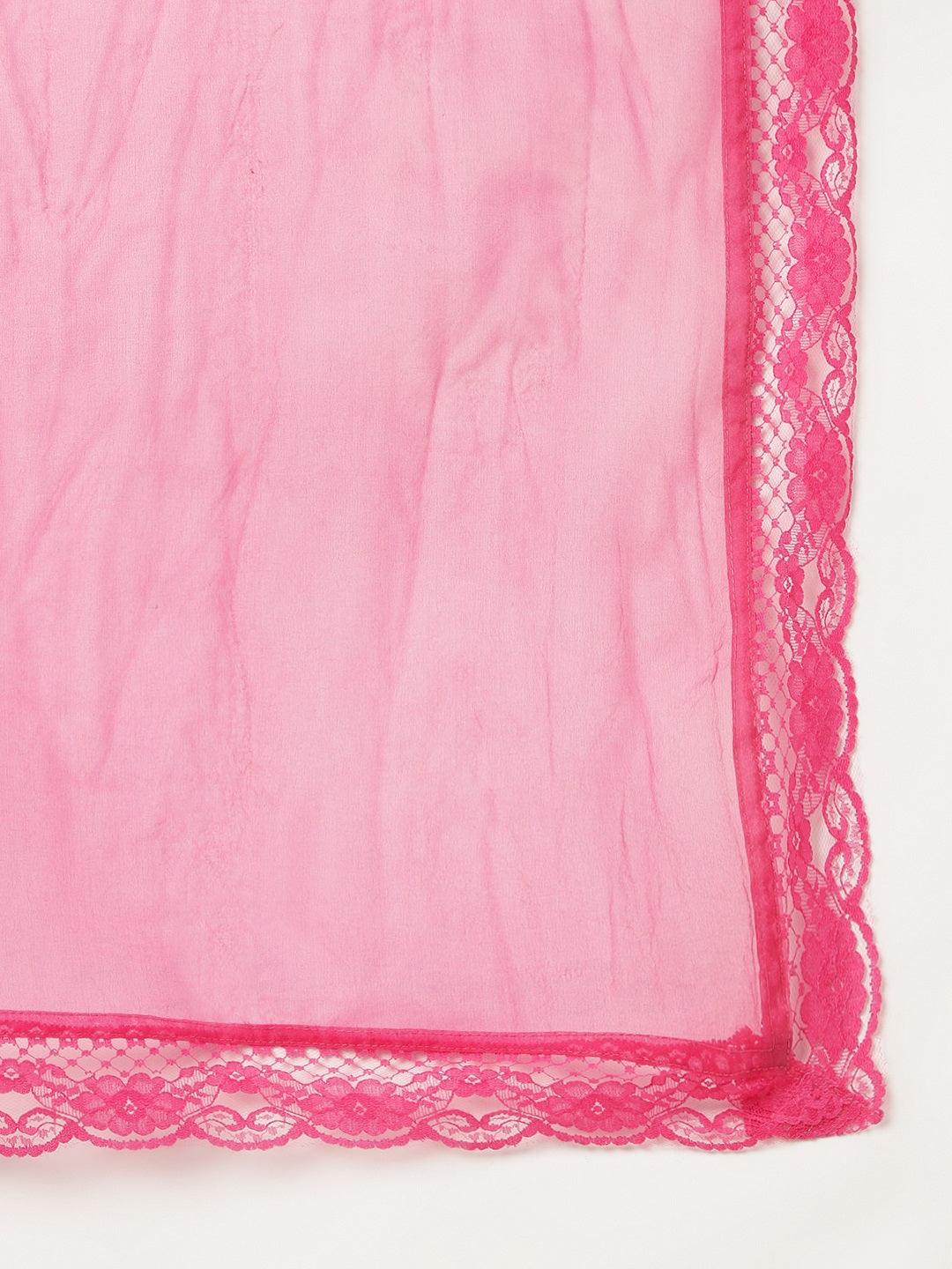 Divena Pink Solid Anarkali Kurta Pant set with Dupatta