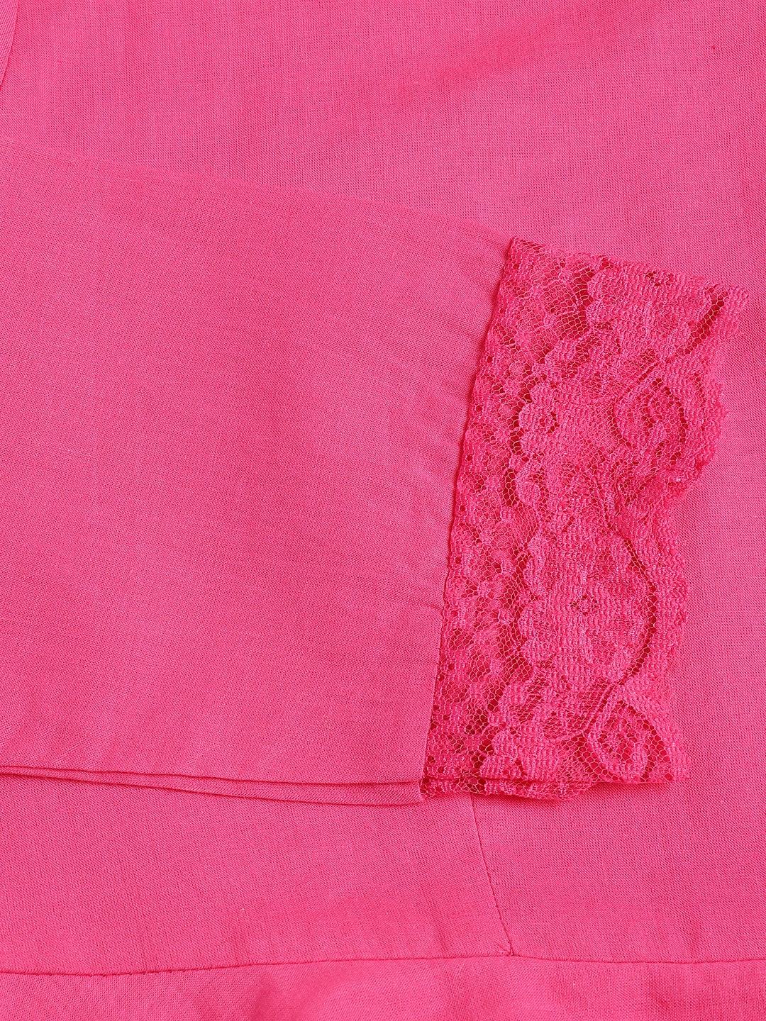 Divena Pink Solid Anarkali Kurta Pant set with Dupatta
