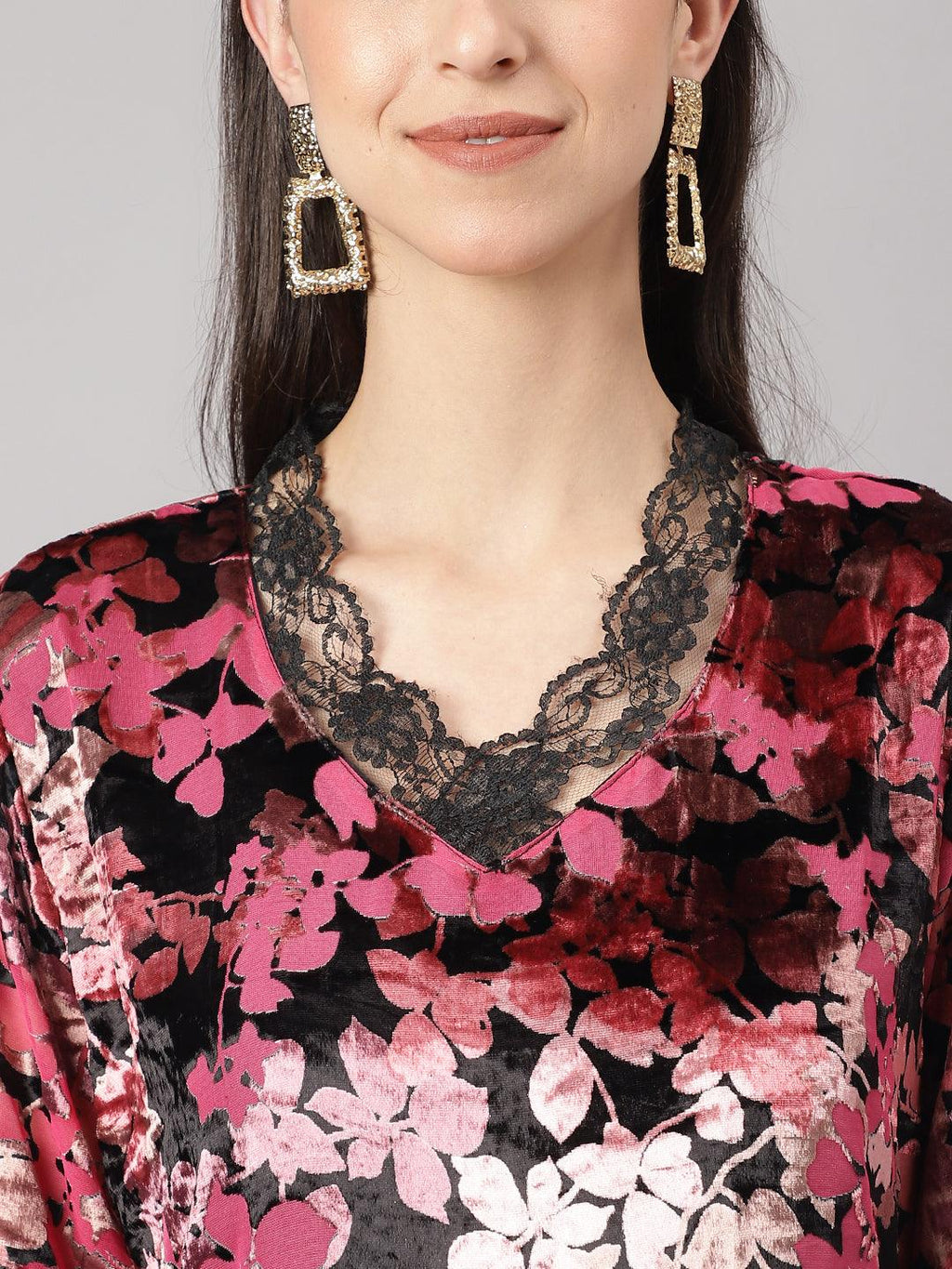 Divena Pink Burn out Velvet Kurta Harem Pant with Organza Dupatta