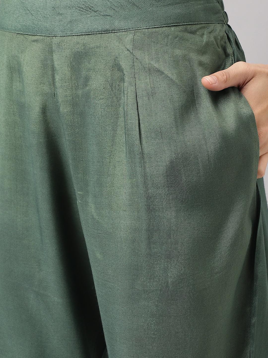 Divena Green Burn out Velvet Kurta Harem Pant with Organza Dupatta