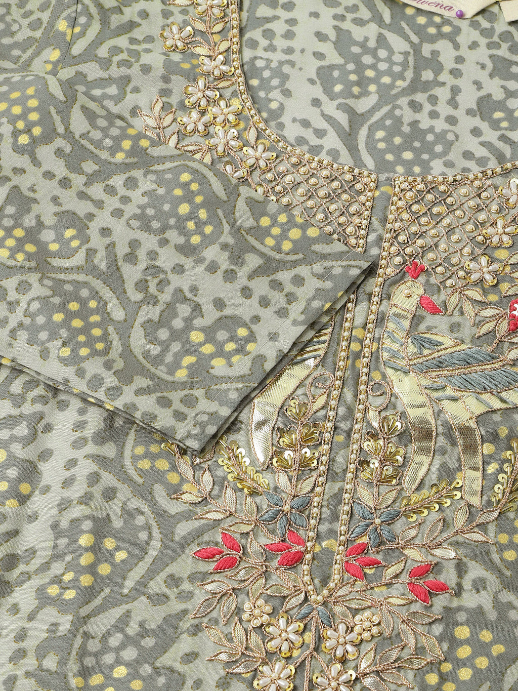 Divena Green Floral Print Chanderi Kurta, Trouser With Dupatta