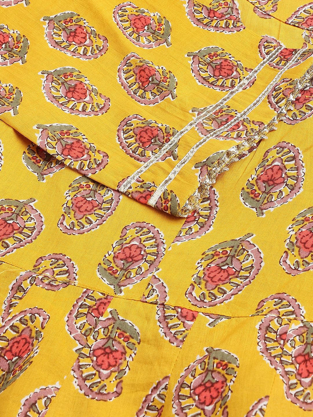 Divena Yellow Cotton Anarkali Kurta Pant Set with Dupatta