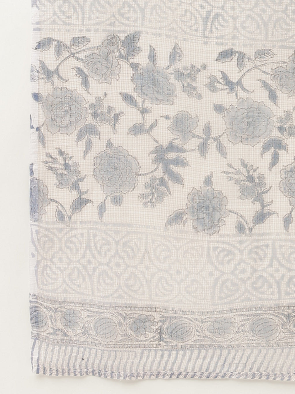 Divena Sky Blue Floral HandBlock Printed Cotton Straight Kurta, trousers with Dupatta Set