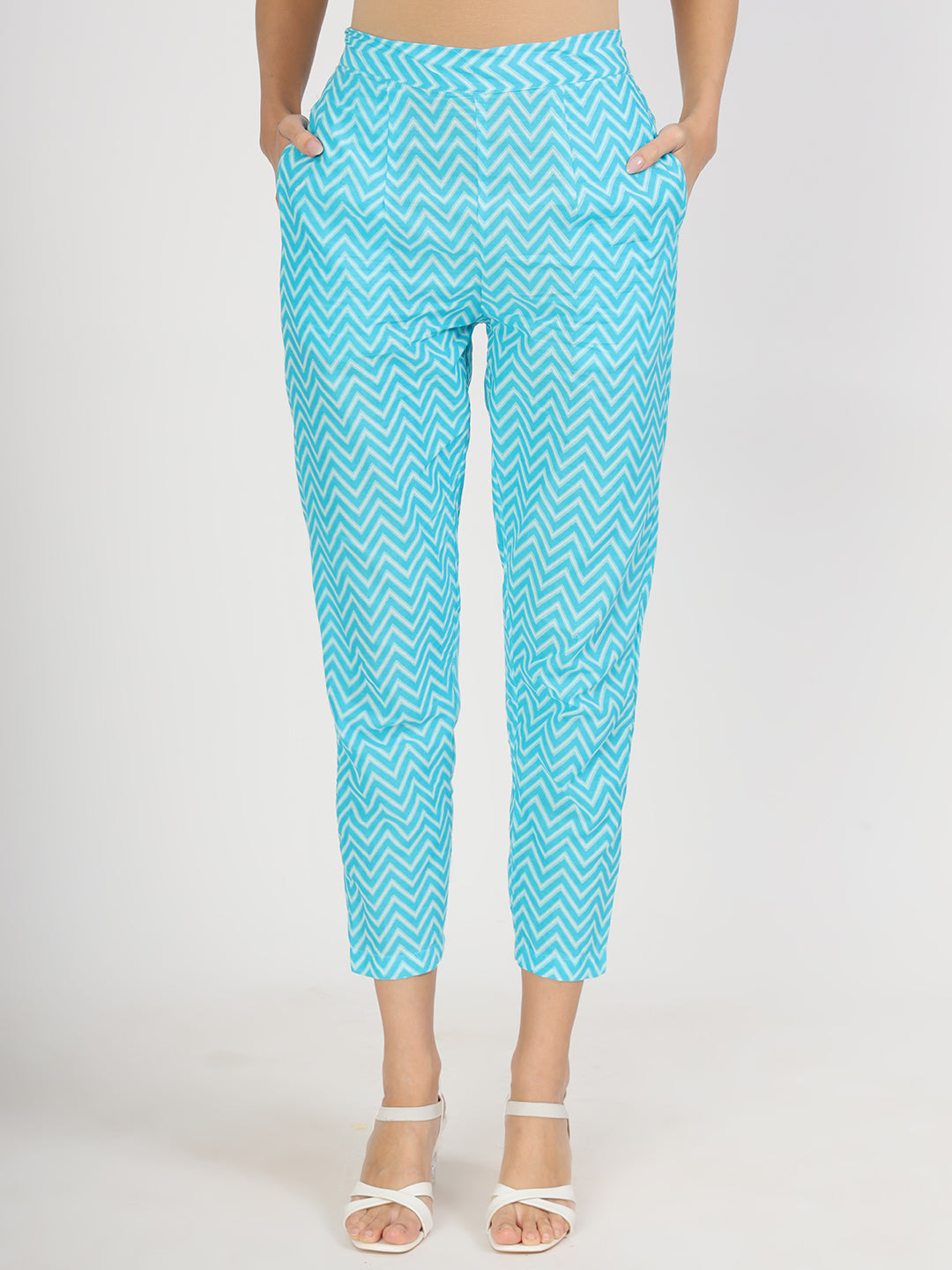 Divena turquoise blue Floral Print Cotton Kurta pants with Dupatta set for women