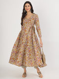 Divena Green Floral Print Cotton Angrakha Kurta Pants set