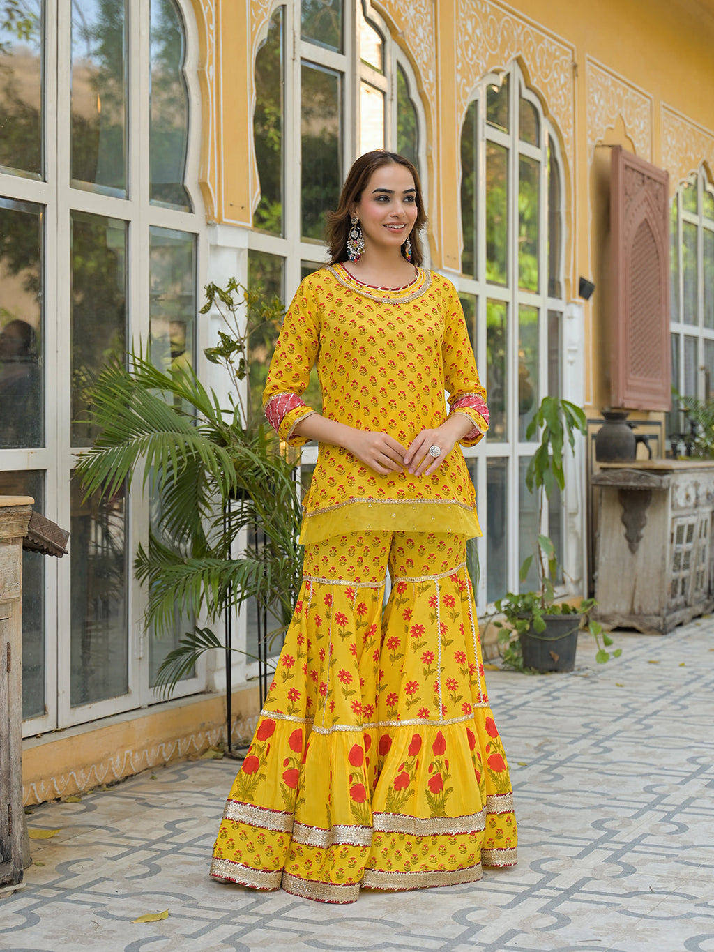 Divena Yellow Muslin Kurti Sharara with Dupatta
