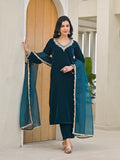 Divena Embroidered Green Velvet Kurta Pant Dupatta Set for Women