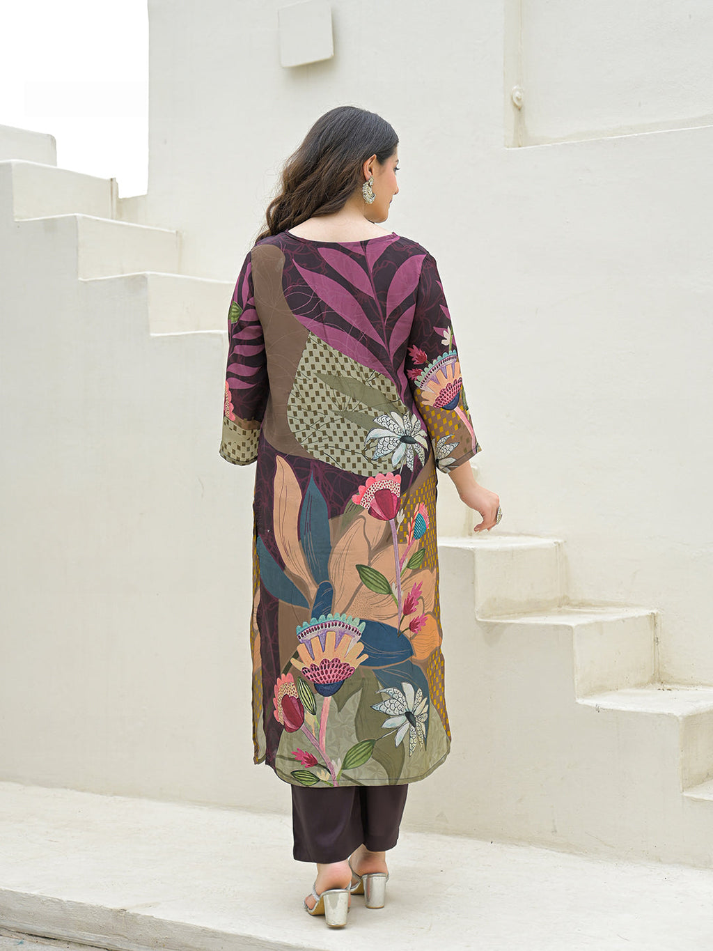Divena Purple Pure Crepe Digital Print Kurta Pant Set With Dupatta
