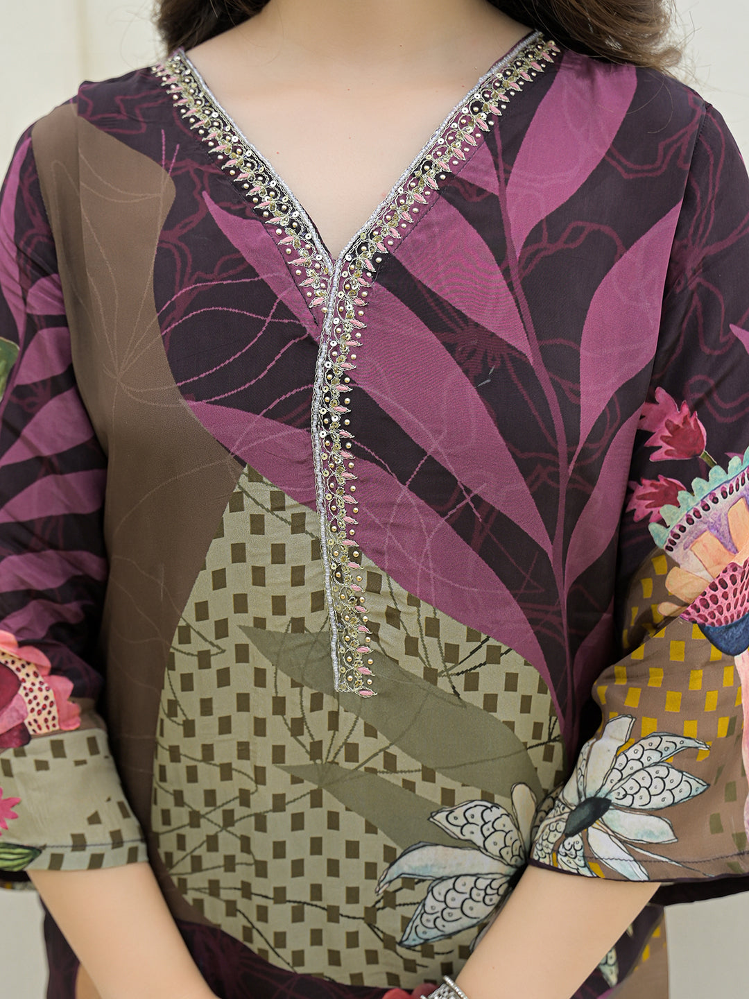 Divena Purple Pure Crepe Digital Print Kurta Pant Set With Dupatta