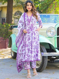 Divena Floral Printed Anarkali Pure Cotton Kurta Pant with Dupatta