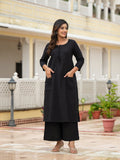 Divena Black Solid Cotton Kurta Palazzo Set