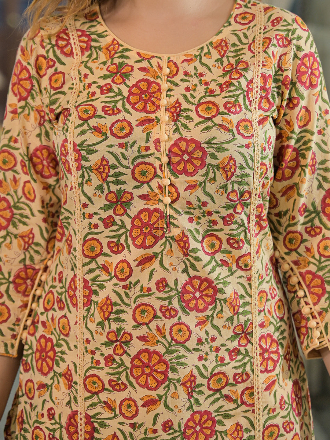 Divena Yellow Hand Block Cotton Straight Kurta Pant With Dupatta