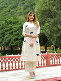 Divena Off White Embroidered Cotton A-line Kurta Pant Sets