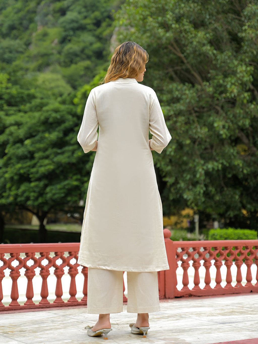 Divena Off White Embroidered Cotton A-line Kurta Pant Sets