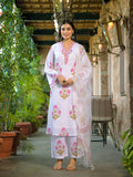 Divena White Hand Block Print Cotton Kurta Sets With Dupatta