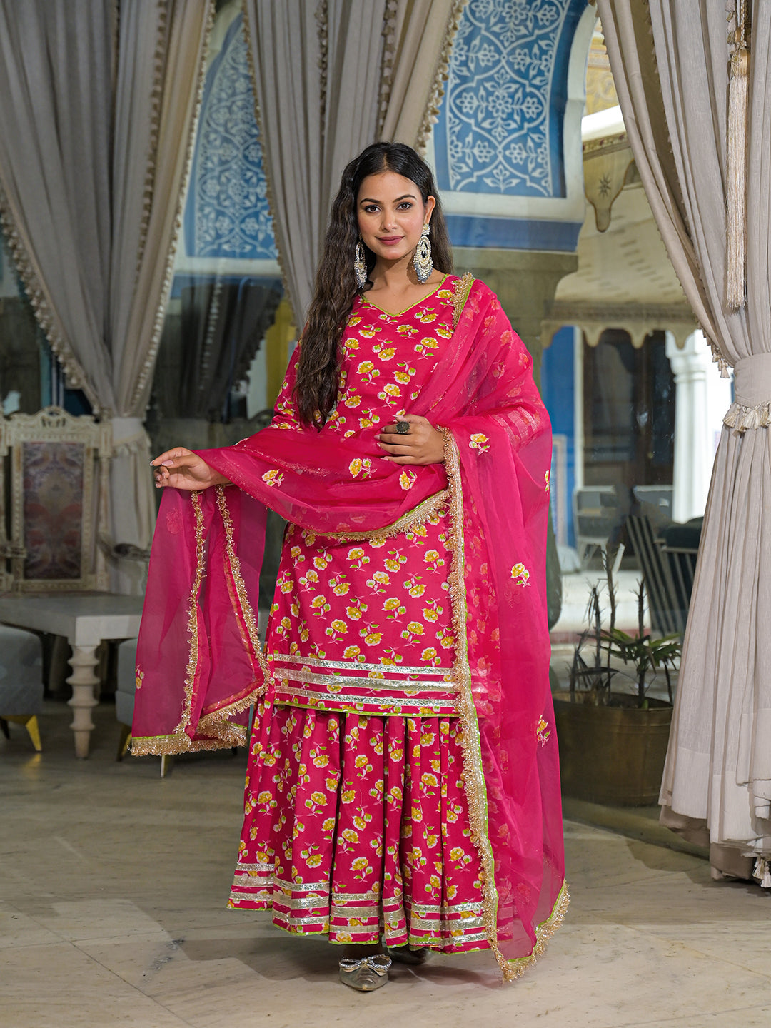 Divena Pink Cotton Kurti Lehenga Sets With Dupatta