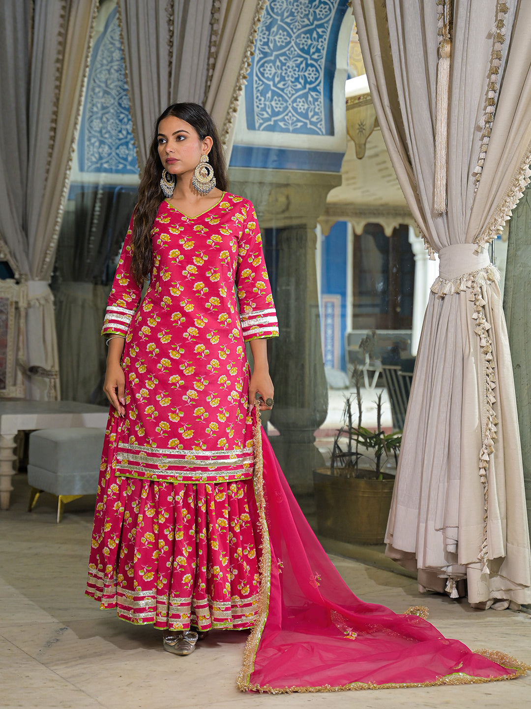 Divena Pink Cotton Kurti Lehenga Sets With Dupatta
