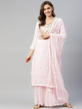 Divena Pure Chicken krai georgette Powder Pink Kurta Palazoo Set with Dupatta