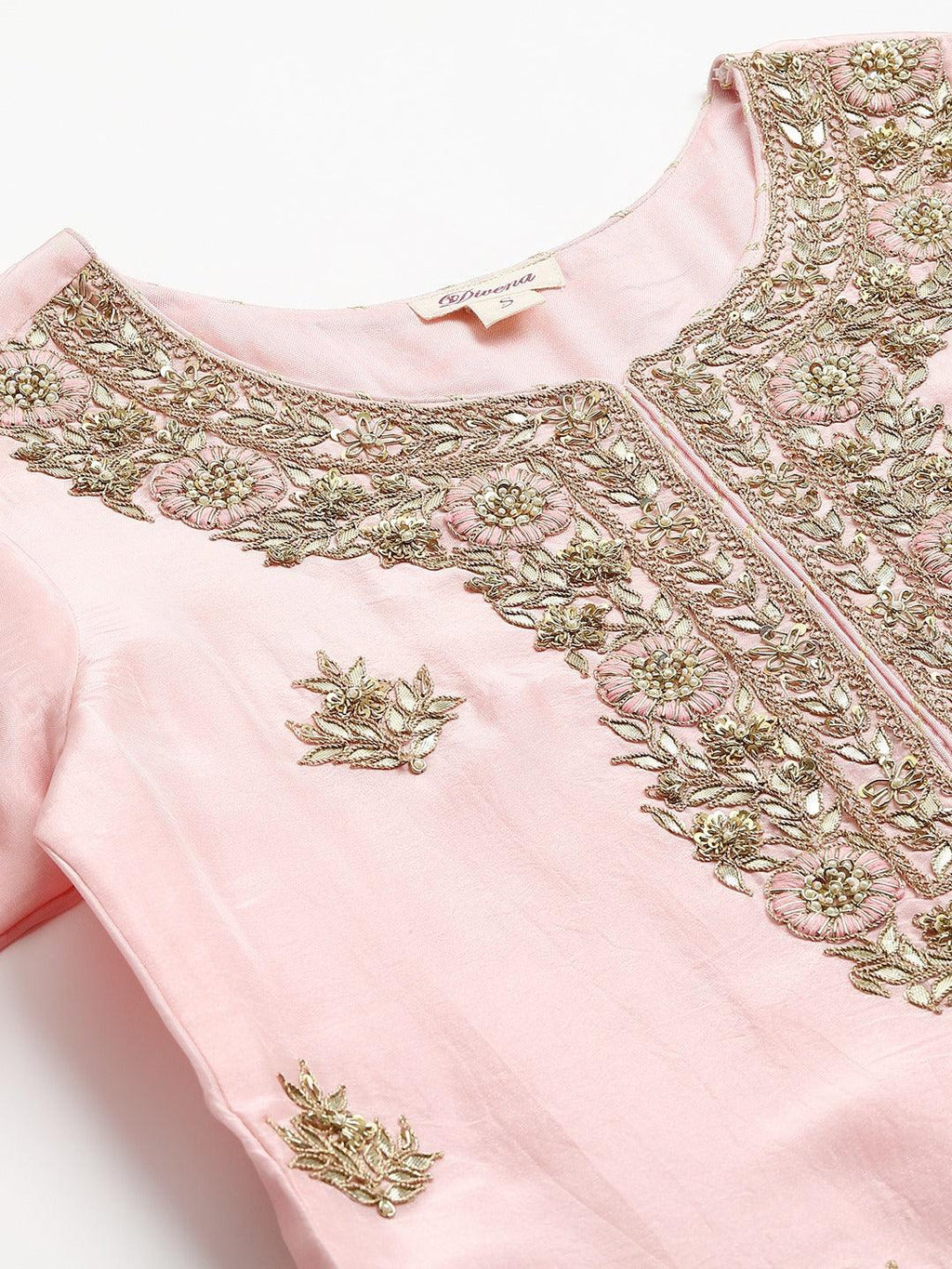Divena Women Pink Yoke Design Zardozi Chanderi Silk Kurta with Sharara & With Dupatta