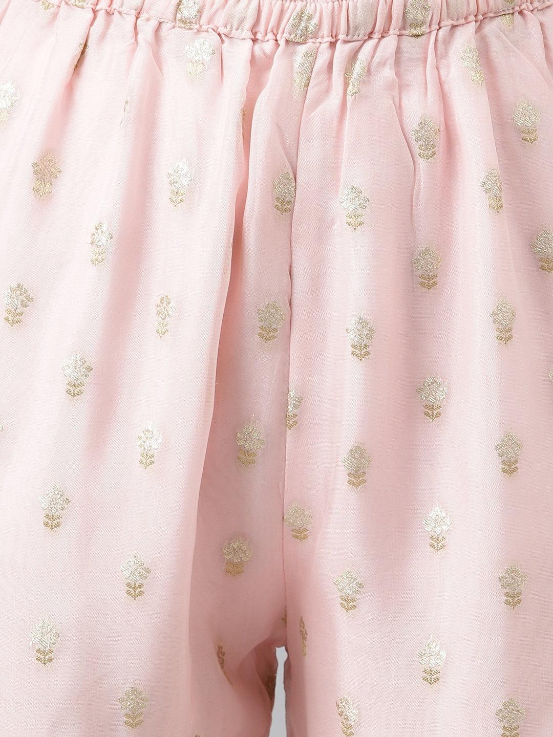 Divena Women Pink Yoke Design Zardozi Chanderi Silk Kurta with Sharara & With Dupatta