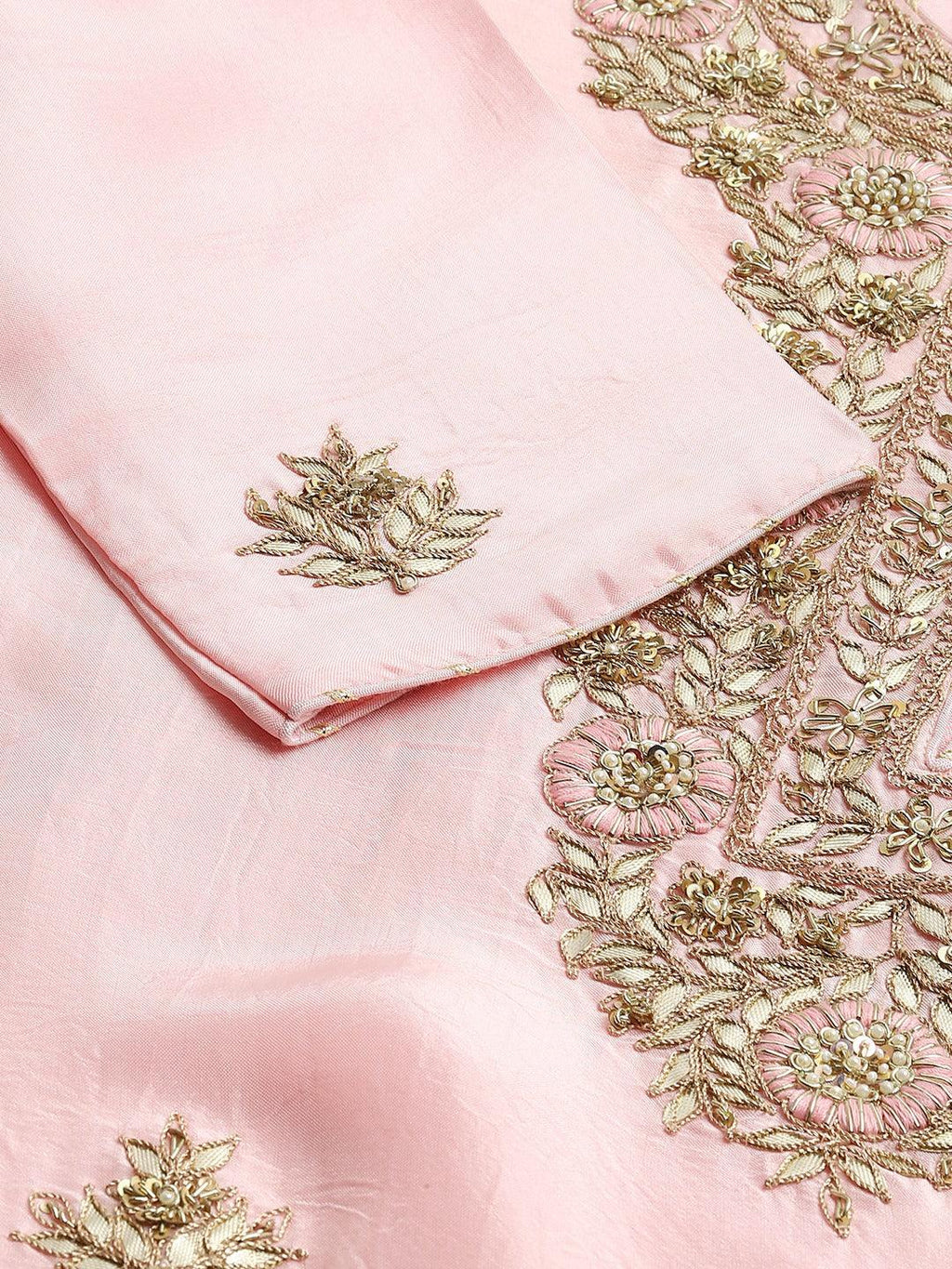 Divena Women Pink Yoke Design Zardozi Chanderi Silk Kurta with Sharara & With Dupatta