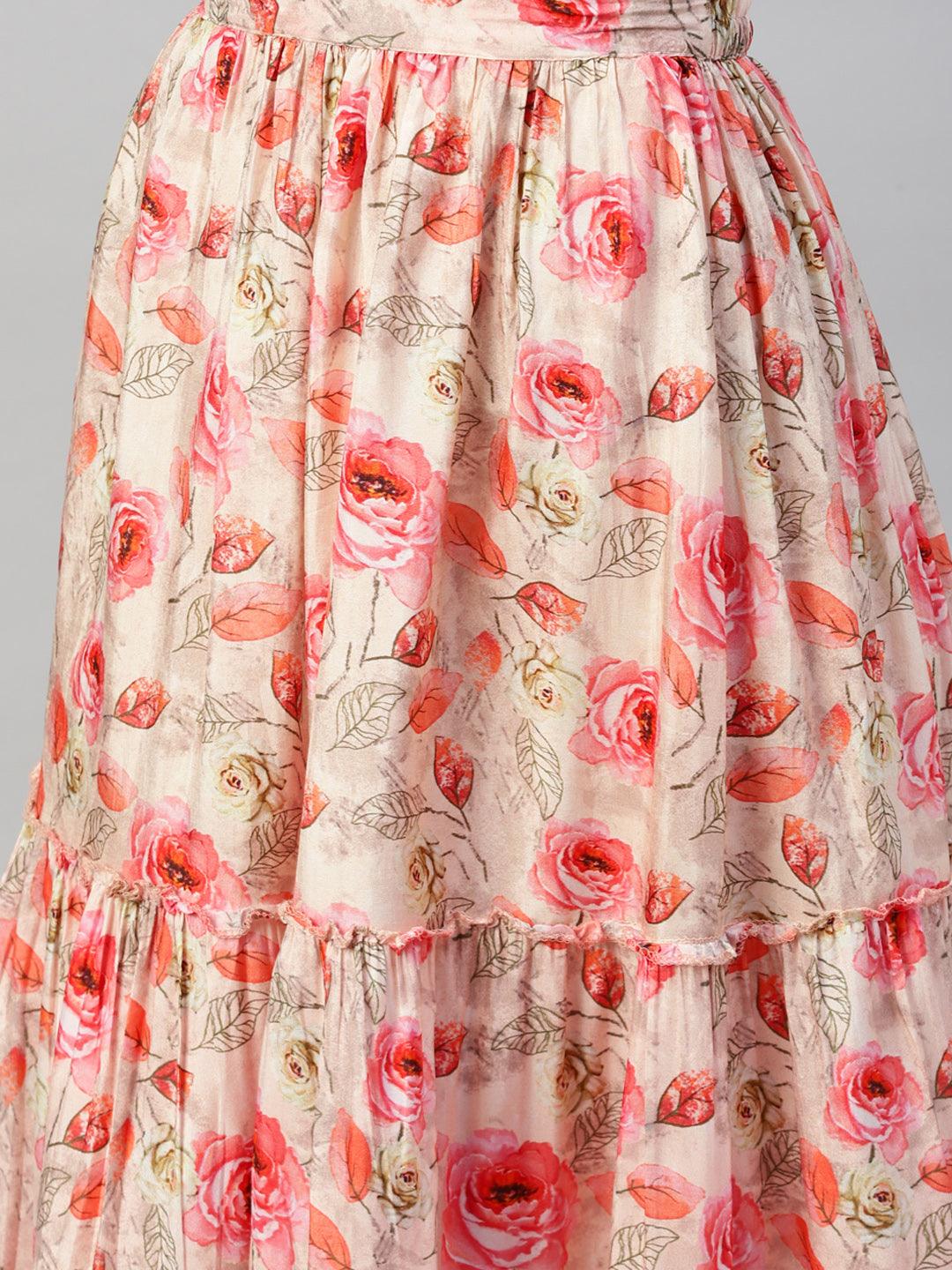Divena Pink Raw Silk Top with skirt set