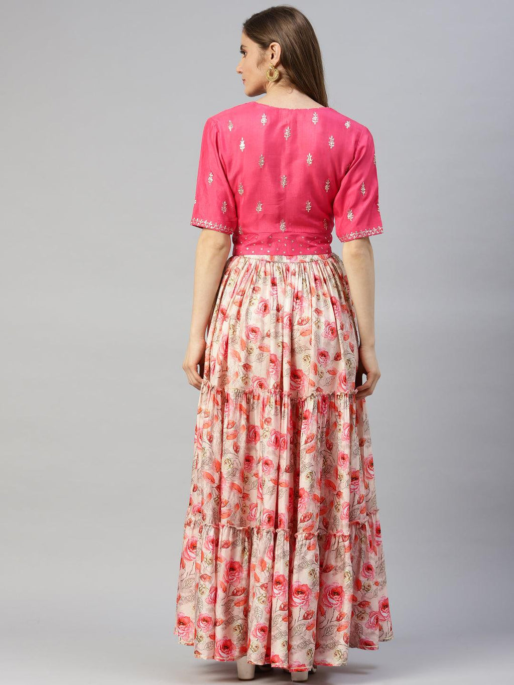 Divena Pink Raw Silk Top with skirt set
