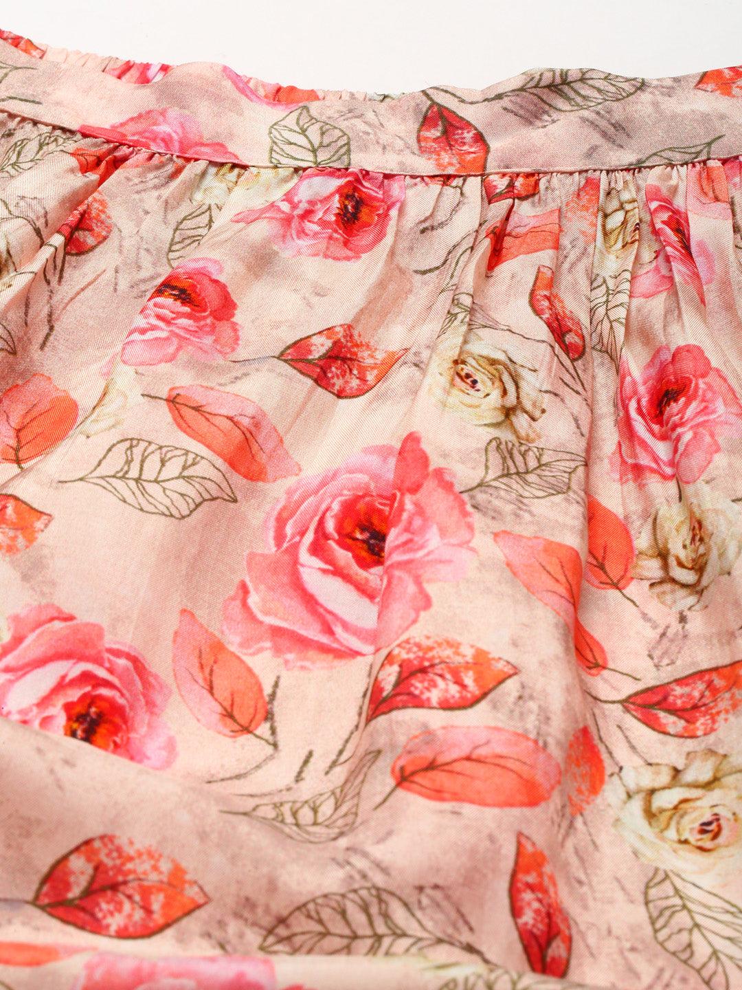Divena Pink Raw Silk Top with skirt set